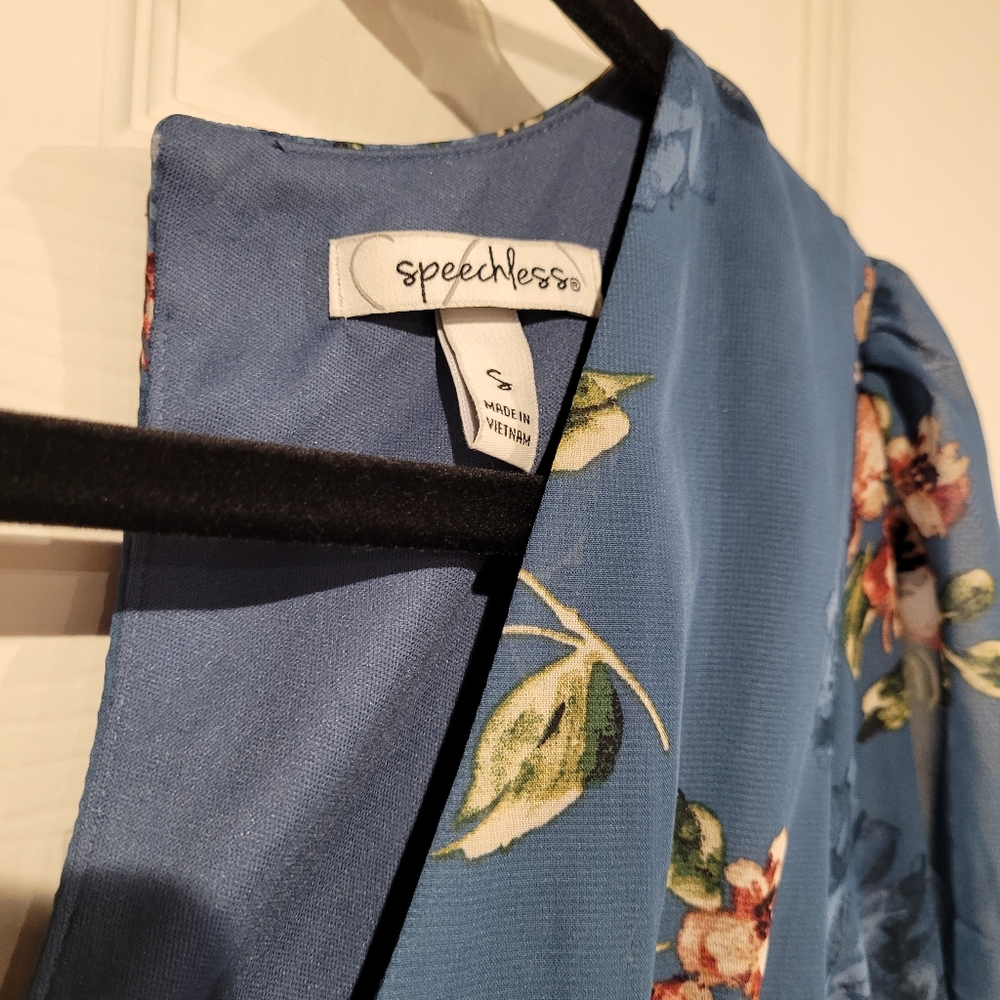 Speechless Juniors Blue Floral Tiered Skater Dress - NEEDS REPAIR Small - Picture 3 of 7